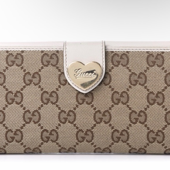 Gucci Handbags - Gucci Beige GG Monogram Wallet with Gold Heart Logo